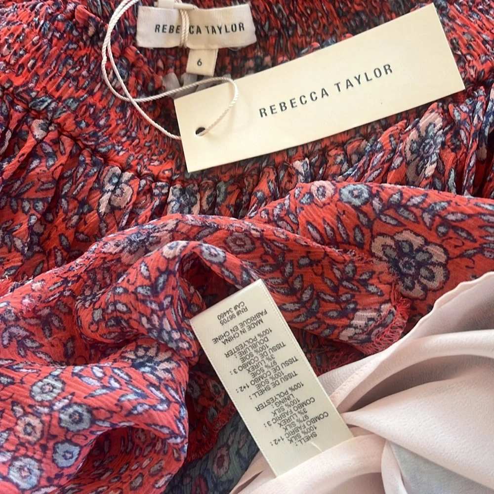 NWT Rebecca Taylor Amanda off shoulder mixed tier silk Dreas Size 6 - Picture 10 of 15